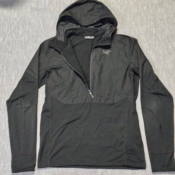 Arcteryx Delta Hybrid 1/2 Zip Hoody Jacket Mens Size Medium Black - Picture 1 of 16